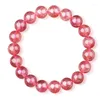 Strand Natural Strawberry Crystal Armband för kvinnor Peach Blossom Pink Single Ring smycken.