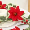 Decorative Flowers 200CM Artificial Holly Leaves Merry Christmas Red Berries Vine DIY Xmas Tree Garland Wreath Hanging Ornament For Home