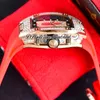 07-01 Baguette Diamonds Miyota Outomatic Ladies Watch Watches Rose Gold Paved Diamond Black Skeleton Dial Red Rubber Super Edition 6 Styles PureTime B2