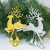 Julekorationer 1st Gold Silver Reindeer PVC Elk Tree Pendant Ornament Söt hjort med Bell Diy Decor Kids Gift Navidad Noel