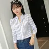 Męskie t-shirty JFUNCY Plus rozmiar kobiety białe topy i bluzki modny nadruk w paski Casual z długim rękawem urząd Lady Work Female Slim Blusas