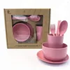 Dinware sets 6 stks/set tarwe stro eigendom huisvlee Dishware Set eenvoudige gerechten Saladesoep kom biefstukplaat voor kinderen peuters