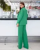 Élégant vert femmes pantalons costumes 3 pièces Slim Fit taille haute bal soirée porter Blazer pantalon évasé ensembles