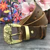 Celrões de cowboy jeans de cinto masculino de couro genuíno amarelo vintage bronze fivela ceinture cintura cinturon mujer riem mbt0065