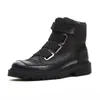 Bottes Homme Chaussures Montantes Cuir Tendance Court Rétro Outillage Militaire Hiver Avec Velours Neige Chaude