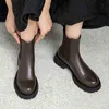 BOTAS VENDAS DE VENDAS SLAPOS/Inverno Sapatos femininos Correia de couro redondo dedo do dedo do pé espesso Chelsea Casual X220916 Y2211