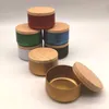 Opslagflessen Diy kaarsen maken Jar Tinplate ronde lege ijzeren doos met houten korrel deksels cosmetische pot thee koekje snoepcontainers