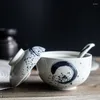 Skålar 4.5 tum japansk dessert grytpott fågel bo kopp med locket retro keramisk nudel soppa skål ris ångad ägg servis uppsättning