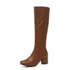 Boots Women Knee High Pu Leather Waterproof Long White Brown Party Fetish Women's Shoes Autumn Winter