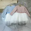 Abbigliamento per ragazze abito casual autunno nuovo cotone lino Abito da principessa per ragazze girocollo vestito a quadri con mille uccelli