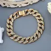 Obrączki Hip Hop Iced Out kubański Link Chain Anklet bransoletka dla kobiet złoty kolor srebrny Rhinestone biżuteria plaża boso