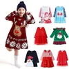 Robes pour filles filles à thème de Noël à manches longues arbre imprimé dentelle robe bonhomme de neige Santa tenue Vestido Claus tricot hiver 221110