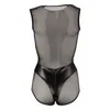 Women's Jumpsuits Nightclub Patent Womens Sexy Leather Mesh Splice Lingerie Underwear Bodysuit Sleepwear