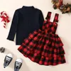 Clothing Sets Christmas Toddler Girls Clothes Fall Winter Baby Kids Children Suits Warm Solid Sweater Plaid Suspender Dress 221110