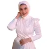 Elegant Muslim Hijab Wedding Dresses Bridal Gowns Crystals Beaded Detachable Skirt Long Sleeves High Neck Arabic Islamic Vestidos De Novia Floor Length 2023