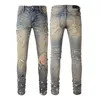 Painted Effect Destroyed Hole Denim Jeans For Homme Mens Slim Fit Style