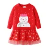 Girl's Dresses Girls Christmas Themed Long Sleeve Tree Print Lace Dress Snowman Santa Outfit Vestido Claus Knit Winter 221110