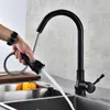 Robinets de cuisine robinet de lavabo doré tire le robinet de poignée à trou unique Bouxeur à eau pivotante