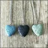 Pendant Necklaces Heart Lava Rock Bead Volcano Necklace Aromatherapy Essential Oil Diffuser Necklaces Black Pendant Stainless Steel Dhbmi