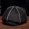 Top Caps HL112 2022 Kış Sıcak Rus Bir Kürk Bere Kemeri Gatsby Av şapkaları Gerçek İçinde Erkekler Deri Beyzbol Şapkası