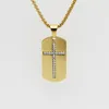Pendant Necklaces Carved Square Stainless Steel Men's Fluted Crystal Cross Dog Tag Necklace Amulet Jewelry268O