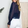 Women's Blouses Deep V-Neck Drawstring Dames Blouse Long Puff Sleeve Elastische taille Chiffon voor vrouwelijke 2022 Sexy Ruffles Ins Crop Tops
