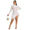 Kläder för kvinnor Fashion Party Dresses Sexig Tassel Mesh Rhinestones Slong Sleeve Evening Dress Prom kjol för kvinna