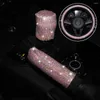 Coprivolanti 3PCS Copriauto Traspirante Antiscivolo Glitter Bling Ingranaggio freno a mano Rosa Decorazione automatica