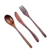 Servies sets 1set draagbare herbruikbare lepel vork tik stokjes houten bestek bamboe flatware met tassen servies pakket cadeau