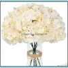 Decorative Flowers Wreaths Artificial Hydrangeas With 23Cm Stems 54 Petals Realistic Silk Hydrangea Fake Flowers For Wedding Home Dhkpp