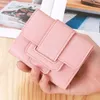 Cartera de tres pliegues con cordón de Color sólido de estilo coreano, cartera para mujer, monedero, bolso de mano, carteras cortas para estudiantes