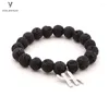 Pulseira de contas de pedra GES natural com pingentes coroa preto fosco ônix/lava rock pulseiras relógio masculino