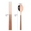 Dinnerware Sets Drmfiy Browen Gold 2Pcs Set Wooden Handle Flatware Stainless Steel Cutlery Dinner Spoon Chopsticks Tableware