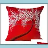 Kuddefodral 3D Oilmålningsträd Blommor Kudde Er Cherry Blossom Blooming Printing Pillow Case Modern Målade kuddar 45x45cm Drop DH1V7
