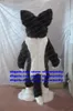 Nero Bianco Pelliccia lunga Lupo peloso Costume della mascotte Fox Husky Dog Fursuit Border Collie Personaggio adulto Immagine del marchio Metti su Nice zx715