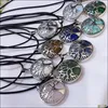 Pendant Necklaces Natural Stone Necklace Hollow Tree Of Life Stripe Agates Tigers Eye Healing Rose Quartz Crystal Charms Necklaces J Dhfly