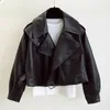 Femmes en cuir Faux femmes veste printemps automne col rabattu noir manteau dames décontracté lâche Biker Moto vestes Outwear 221111