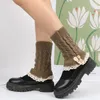 Knee Pads Winter Knitted Wool Warm Leggings Vintage Lingge Solid Color Thermal Long Socks Furry Women