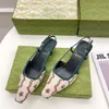 2022 Luxury Women's G Slingback Sandals Pump Ari Slingback Shoes presenteras i svart nät med kristaller glittrande motiv tillbaka spänne stängning storlek 35-41 bnmmk