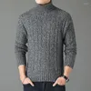 Herrtröjor vinter hög hals tjock varm tröja män turtleneck smal fit pullover stickkläder manlig bomulls toppkläder droppe