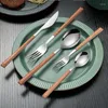 أدوات المائدة مجموعات من الفولاذ المقاوم للصدأ سكين شرائح اللحم اللامعة الأدوات الخشبية الخشبية