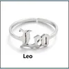 Anelli a fascia in acciaio inossidabile 12 Constellation Anello zodiacale per donna Uomo Design in stile antico Lettera Leone Ariete Anelli aperti Minimalista Je Dhqds