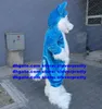 Blue White Long Fur Furry Wolf Mascot Costume Fox Husky Dog Fursuit Vuxen Tecknad storskalig aktivitet M￤rke BILD ZX978