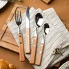 Dinnerware Sets WSHYUFEI Nordic Style Steak Knife Fork And Spoon Set Of Four Stainless Steel Imitation Wood Grain Western Tableware