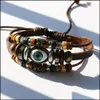 Andere Armbänder Mode Türkei Blaue Augen Lederarmbänder Perlen Geflochtene Legierung Hand Für Männer Und Frauen Glück Großhandel Schmuck Geschenk Dhxjv