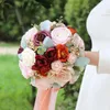 Decorative Flowers Wedding Bouquet Artificial Ribbon Fake Handmade Bridal For Birthday Office Anniversary Church Bride