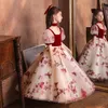 Burgund Blumenmädchenkleider 2022 Erstkommunion Kleider für Mädchen Ballkleid Hochzeit Party Kleid Kinder Abend Ballkleider