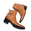 الجمال المصنوع يدويًا أحذية جلدية أصلية من الرجال العالي الكعوب على الطراز الإيطالي على الطراز الإيطالي أحذية زلة على رئيس حذاء العمل