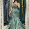 Sage Spaghetti Strap Prom Dresses Mermaid Bead Top Evening Gown Satin Pleated Sleeveless Formal Dress 326 326