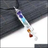 Colliers pendentifs Reiki Guérison Cristal Cylindre Chips Pierre Perle Sept Chakra Énergie Pendentif Colliers Pendum Amet Orgonite Necklac Dhamt